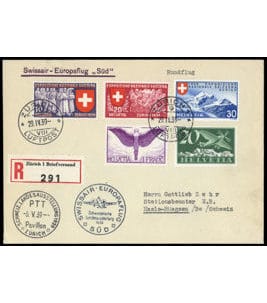 Poste aérienne 1939 Lettre de vol Swissair-Europe Michel 191 et autres